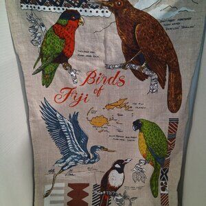 Vintage Birds of FIJI Souvenir natural Flax Linen Tea kitchen Towel colorful